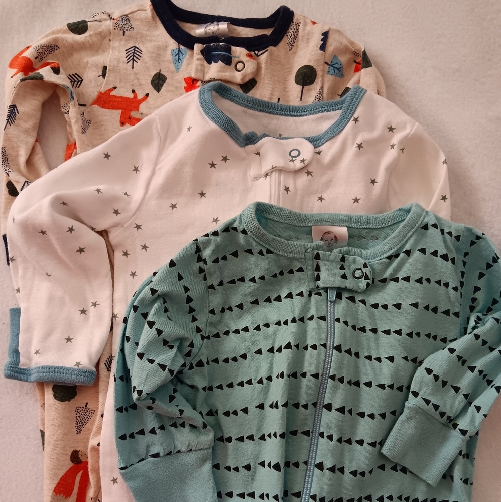Set of Three Baby Onesies in Cream, White, and Green